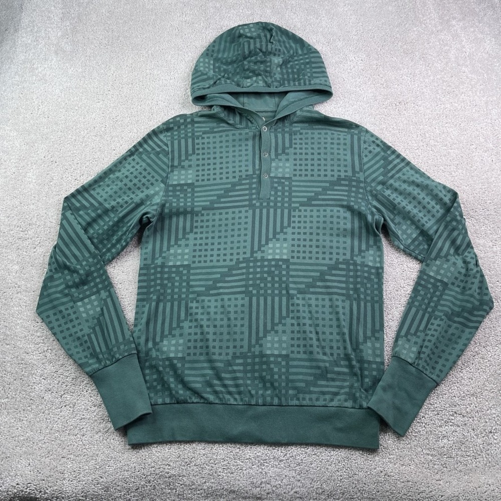 686 Hoodie Mens Small Green Geometric Performance‎ Dry Snap Henley Thumbholes